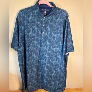 Hickey Freeman Men Palm Tree‎ Golf Polo ~ two tone BLUE size XL